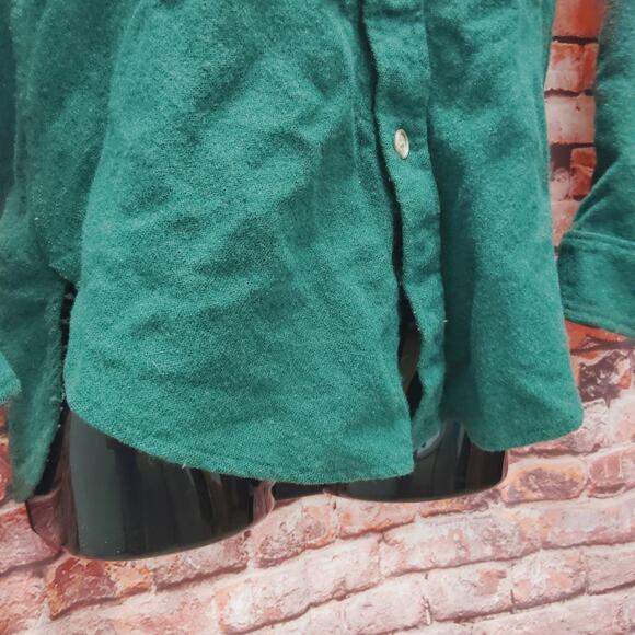 Woolrich Button Up Shirt Men's Green Wool Long Sleeve Elbow PSmalatches Collared - Picture 12 of 15